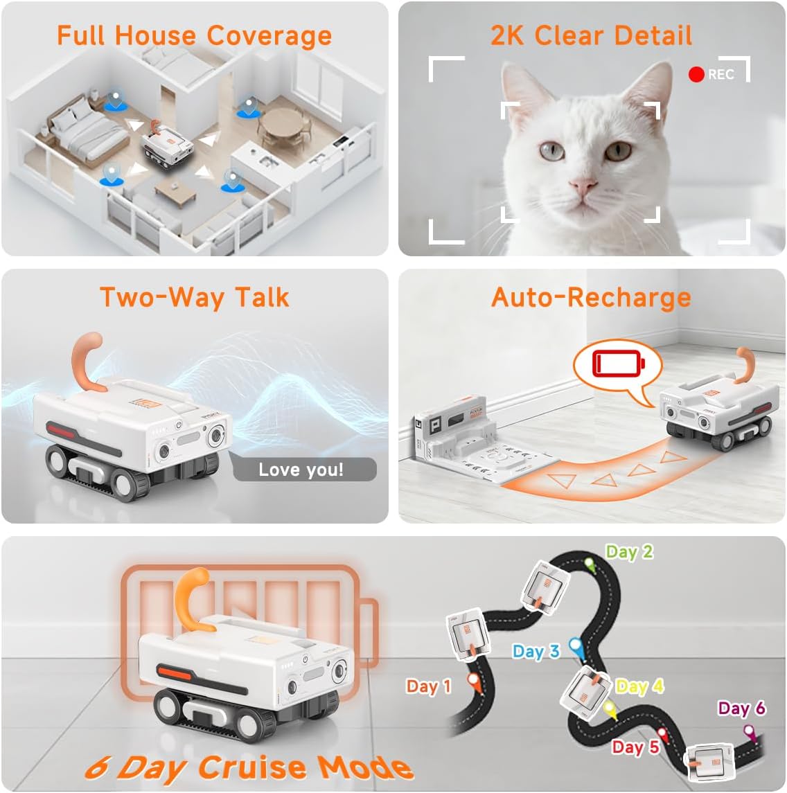 A3 Self-Moving Pet Camera AI-Powered Rover with Auto Tracking & Patrol, 2K Live View, Night Vision, 2-Way Talk, and Auto-Recharge for Cats and Dogs