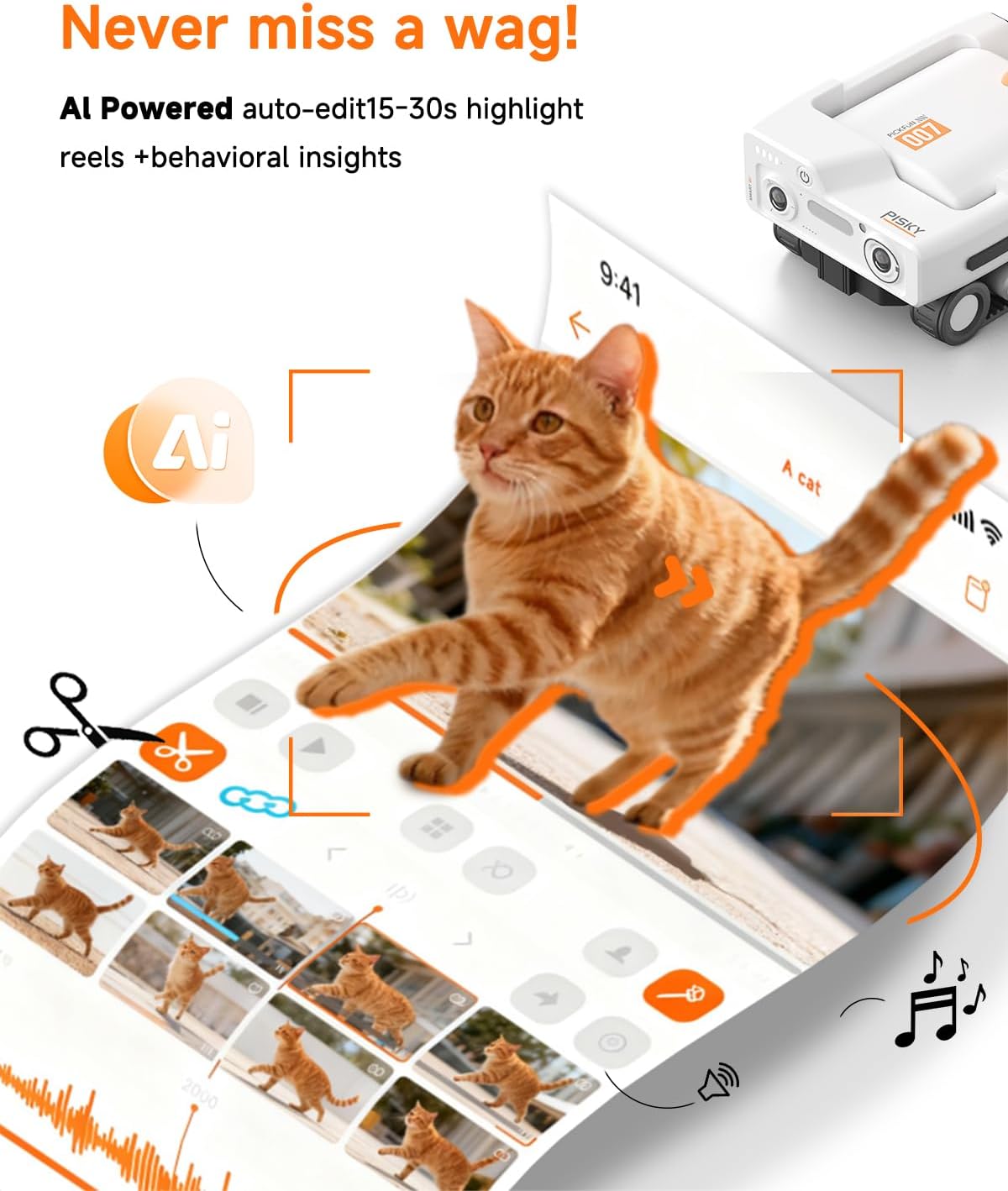 A3 Self-Moving Pet Camera AI-Powered Rover with Auto Tracking & Patrol, 2K Live View, Night Vision, 2-Way Talk, and Auto-Recharge for Cats and Dogs