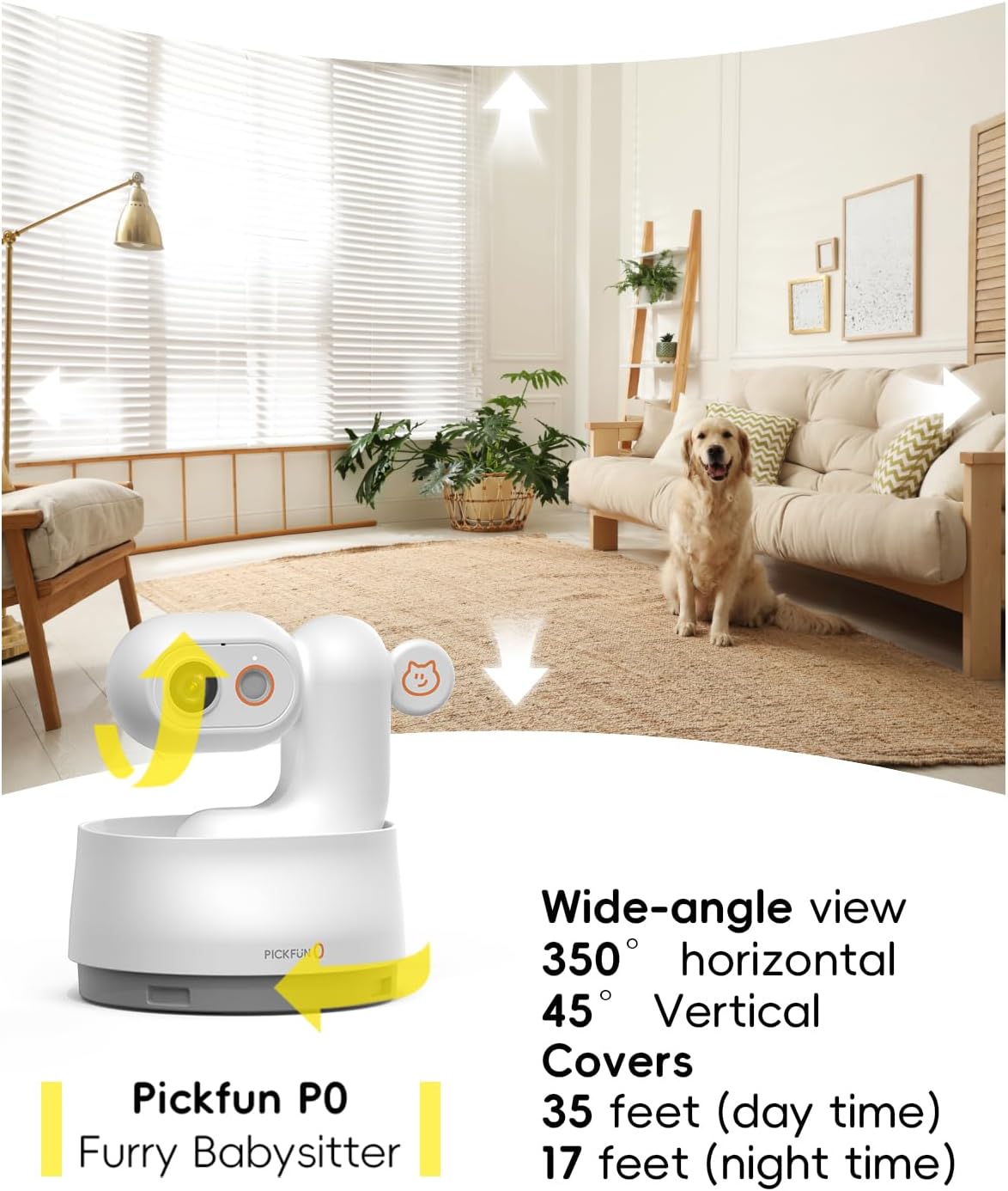 P0 AI Pet Camera with 2K Tracking, Auto Video Recording Editing & Smart Alerts, 350° Panoramic View with Night Vision, Two-Way Audio, Privacy Protection & Local Storage for Cat/Dog Monitoring