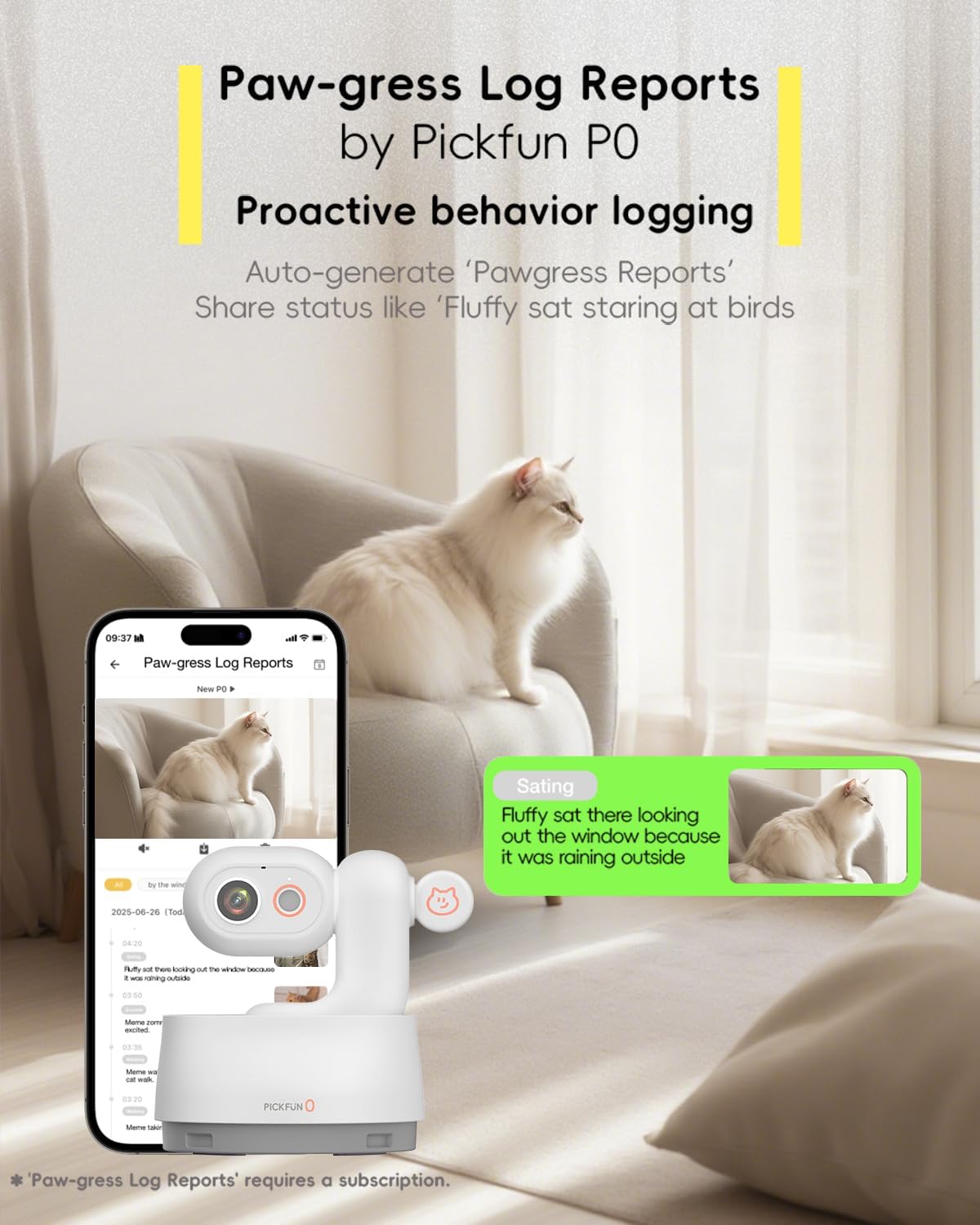 P0 AI Pet Camera with 2K Tracking, Auto Video Recording Editing & Smart Alerts, 350° Panoramic View with Night Vision, Two-Way Audio, Privacy Protection & Local Storage for Cat/Dog Monitoring
